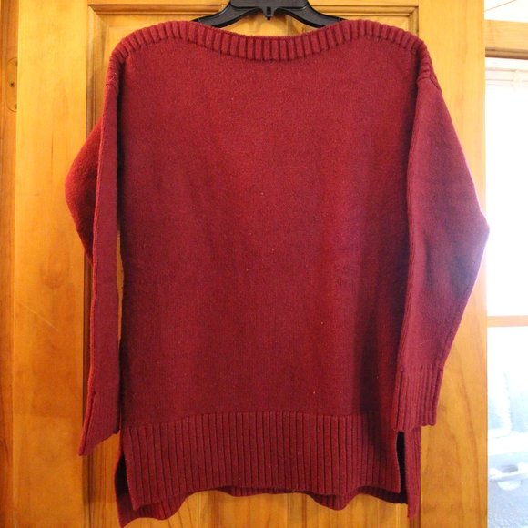 LOFT Dark Red Boatneck Tunic Sweater - Picture 2 of 6